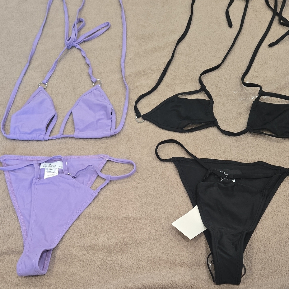 Hot & Delicious Classic Purple and Black Bikini Set